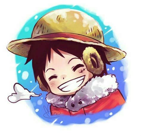 Monkey D. Luffy, smiling, cute, chibi, snowing, winter; One Piece | One ...