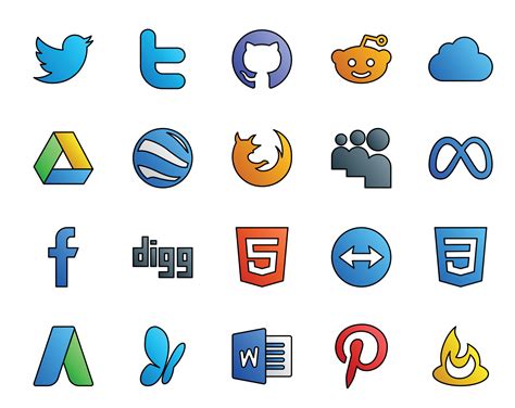 20 Social Media Icon Pack Including adwords teamviewer browser html facebook 17690998 Vector Art ...