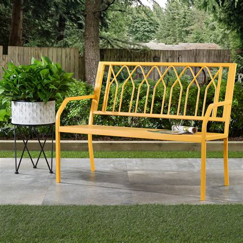 Mainstays Marna Outdoor Durable Steel Bench - Yellow - Walmart.com