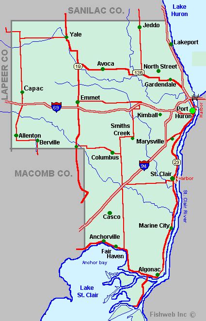 Map Of St Clair County Michigan - Cities And Towns Map