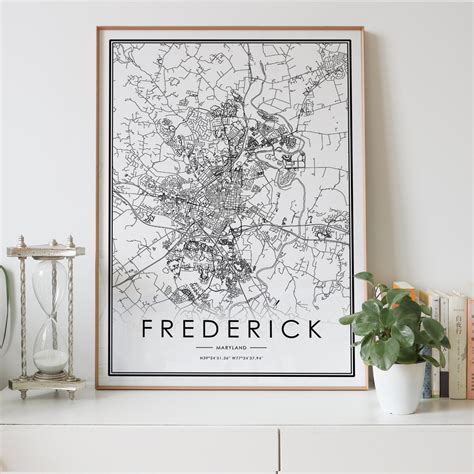 FREDERICK city map Digital download black and white print of | Etsy