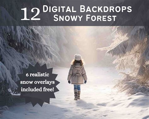 12 Snowy Forest Digital Backdrops, Wedding, Engagement, Family, Kid Portrait Digital Overlays ...