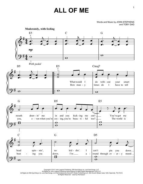 All Of Me sheet music by John Legend (Easy Piano – 153674)