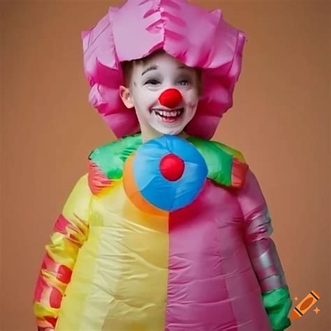 Boy in a colorful inflatable clown costume on Craiyon