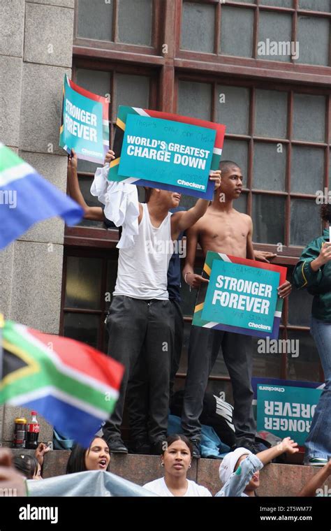 03 November 2023 - Crowds excitedly support the Springbok rugby team on the streets of Cape Town ...