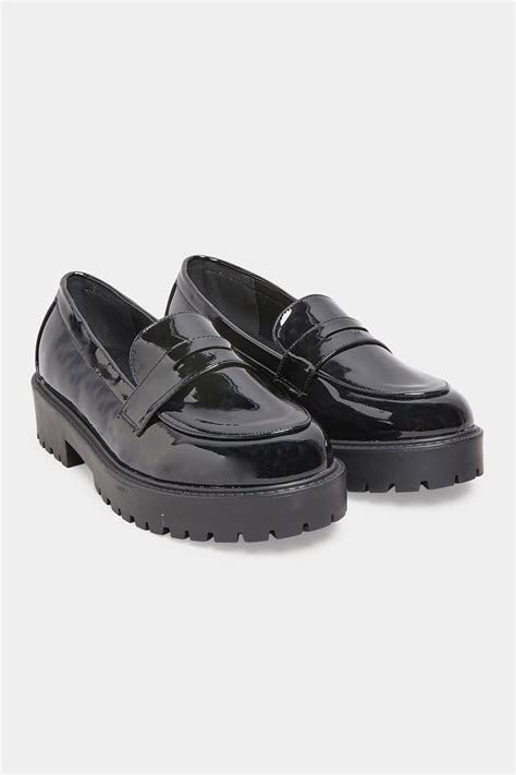 Plus Size Black Patent Chunky Loafers In Extra Wide Fit | Long Tall Sally