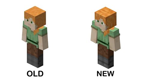 What are the changes in new Steve and Alex skins in Minecraft?