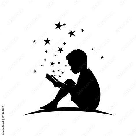 Kid Read Book with Star Silhouette Illustration Stock Vector | Adobe Stock