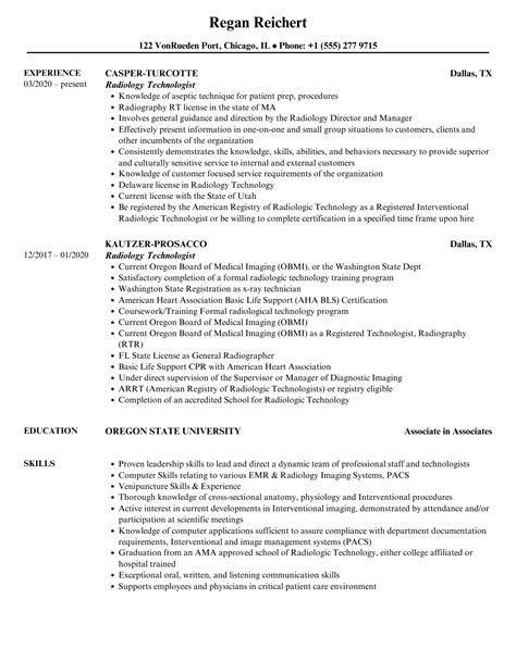 Radiology Technologist Resume Samples | Velvet Jobs