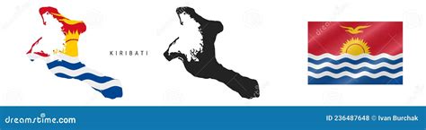 Kiribati. Detailed Flag Map. Detailed Silhouette. Waving Flag. Vector Illustration Stock ...