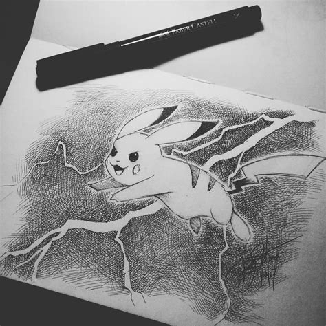 Pikachu sketch in ink 5.5x8.5” : drawing