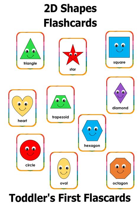 2D Shapes Flashcards Printable, Shape Flash Card for Babies & Kids, Toddler Educational Material ...