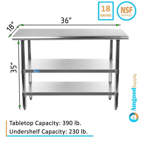 AmGood 36" Long x 18" Deep Stainless Steel Work Table with 2 Shelves ...