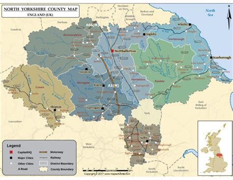 Buy Printed Map of North Yorkshire County | Yorkshire map, Usa road map, Yorkshire county