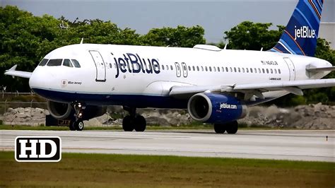 N643JB Airbus A320 | JetBlue "Blue Jersey" takeoff at FLL - YouTube
