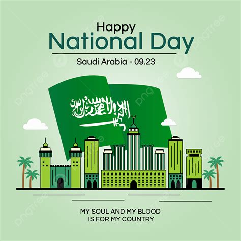 Saudi Arabia National Day Landmark Building Flag Cartoon Festive Social Media Advertising ...