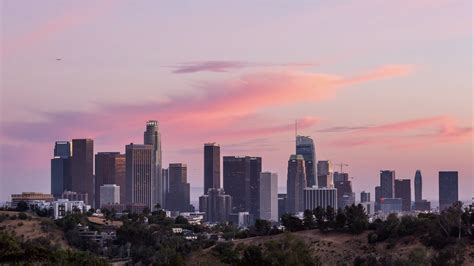 (HD) Downtown Los Angeles Skyline Day to Night Pink Sunset Wide - Emeric's Timelapse