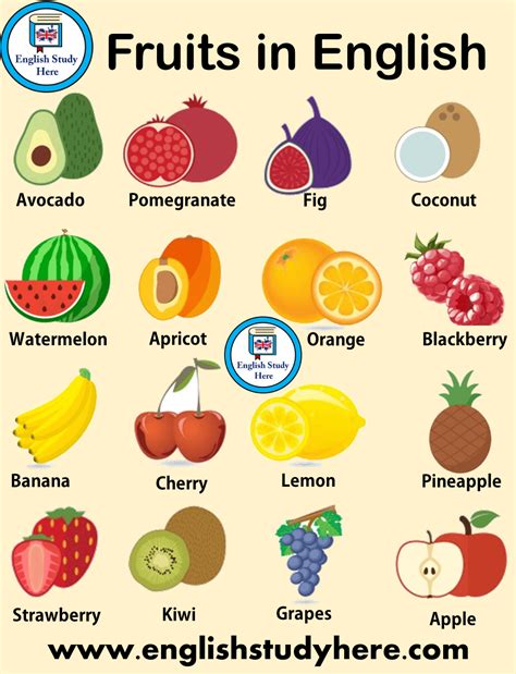 Names of Fruits in English - Fruits Names For Kids - English Study Here