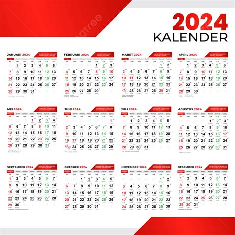 2024 Calendar Full Month Cool And Red Color Vector, 2024 Calendar, 2024, Complete Calendar 2024 ...