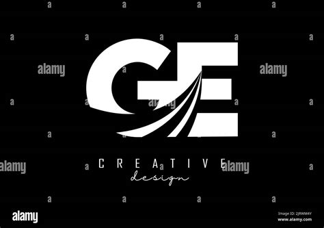 Creative white letter GE g e logo with leading lines and road concept ...