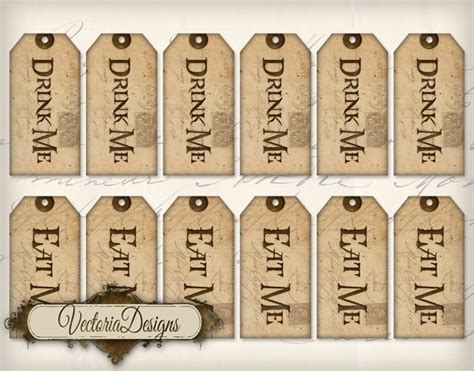 Printable Drink Me Eat Me Tags Alice in Wonderland Decor Party Favors paper crafting instant ...