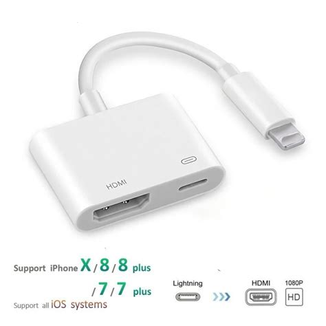 For iPad to HDMI Adapter For Lightning to Digital AV HDMI 4K USB Cable Connector Up To 1080P HD ...