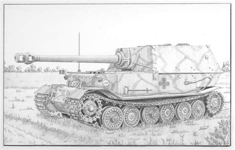 Panzerjager Tiger P Ferdinand Drawing by Rick Bennett