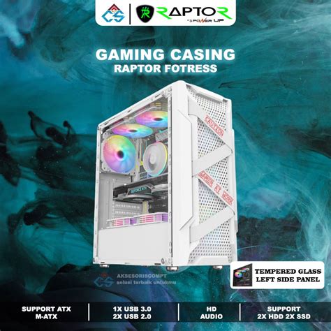 Jual Casing Gaming PC RAPTOR FOTRESS WHITE - Casing Gaming TEMPERED GLASS | Shopee Indonesia