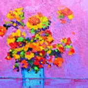 Floral Still Life - Flowers in a vase Modern Impressionist palette knife artwork Painting by ...
