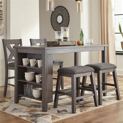 Signature Design by Ashley Caitbrook 5-Piece Counter Height Dining Table Set in Antiqued Gray ...