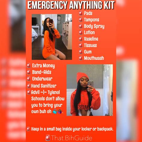 the emergency anything kit includes two women in orange outfits