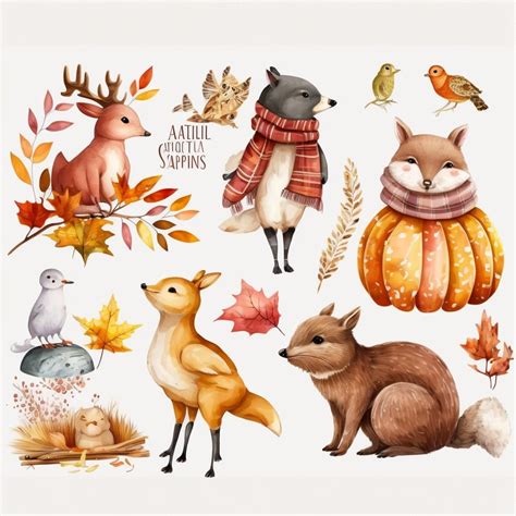 autumn animals, clipart, white background - Clip Art Library