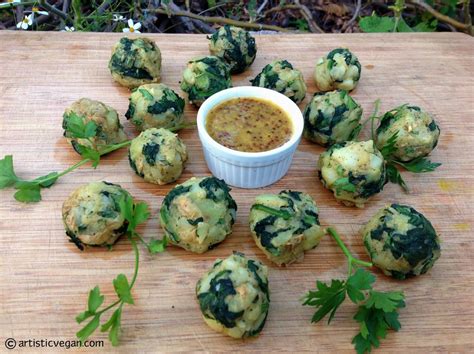 Potato Spinach Balls with Dijon Dipping Sauce - ARTISTIC VEGAN