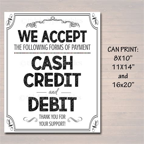 PRINTABLE Credit Card Sign, Fundraising Booth, Bake Sale, Cookie Booth ...