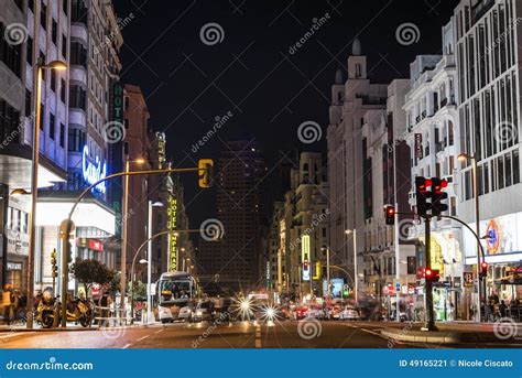 Gran Via in Madrid at Night with Traffic Editorial Photo - Image of ...