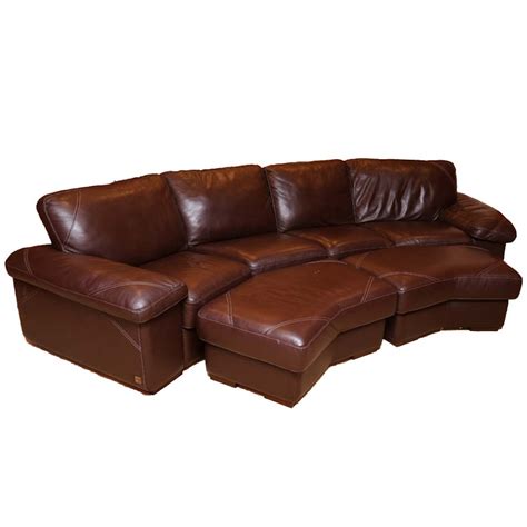 Bassett Leather Sectional Couch and Ottomans | EBTH