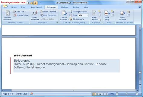 Microsoft Word 2007 References Tab Tutorial - Learn MS Word | IT Online ...