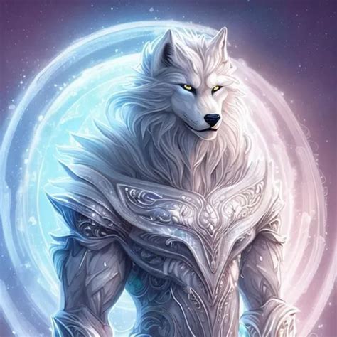 Anthropomorphic furry character White wolf: Majestic...