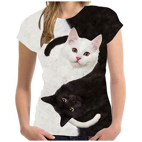 Funny 3D Two Cats Print T-shirt | Women's Fashion Clothing