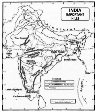 Locate on the political map of India: Important Hills.