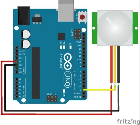 Motion detector PIR sensor HC-SR501 Arduino code and circuit