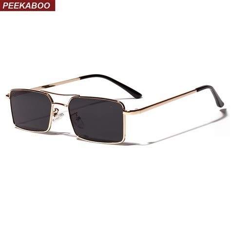 Peekaboo gold rectangular sunglasses men 2019 metal frame men retro ...