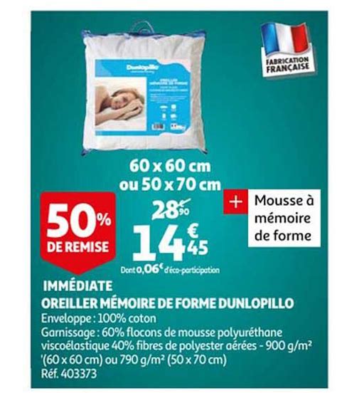 Promo Oreiller Mémoire De Forme Dunlopillo chez Auchan - iCatalogue.fr