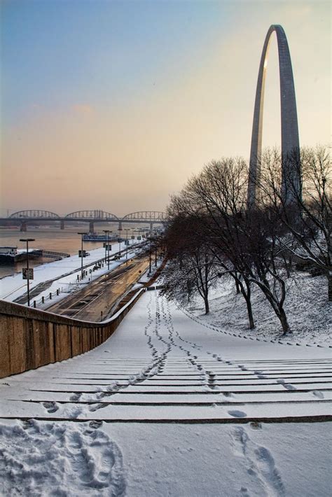 Lovely pic! Footsteps in the snow, Riverfront - St. Louis Saint Louis Arch, St Louis Mo, Happy ...