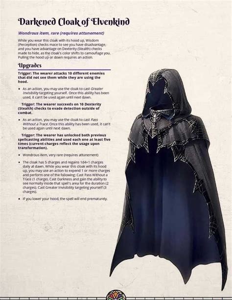 Darkened Cloak of Elvenkind Wondrous item, rare (requires attunement) While you wear this cloak ...