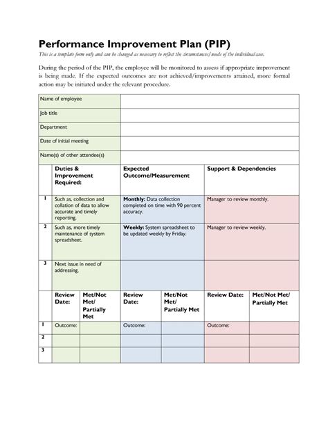 Performance Improvement Plan Template Word