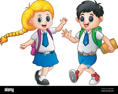 Happy school kids go to school Stock Vector Image & Art - Alamy