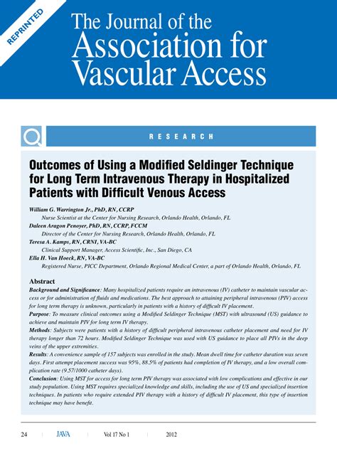 Outcomes of Using a Modified Seldinger Technique for Long Term ...