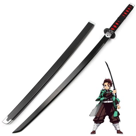 Anime Demon Slayer Tanjirou Kamado Cosplay Props Black Sword Wooden