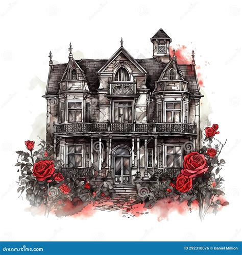 Gothic Gothic Mansion Watercolor Illustration Stock Illustration ...